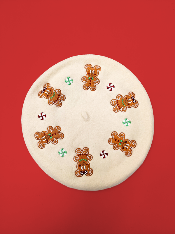 Gingerbread Mice Beret Iced white
